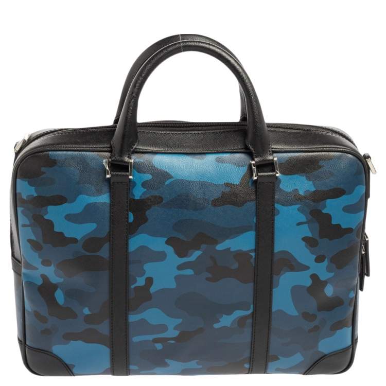 Pre Owned Montblanc Blue/Black Camouflage Leather Sactorial Briefcase