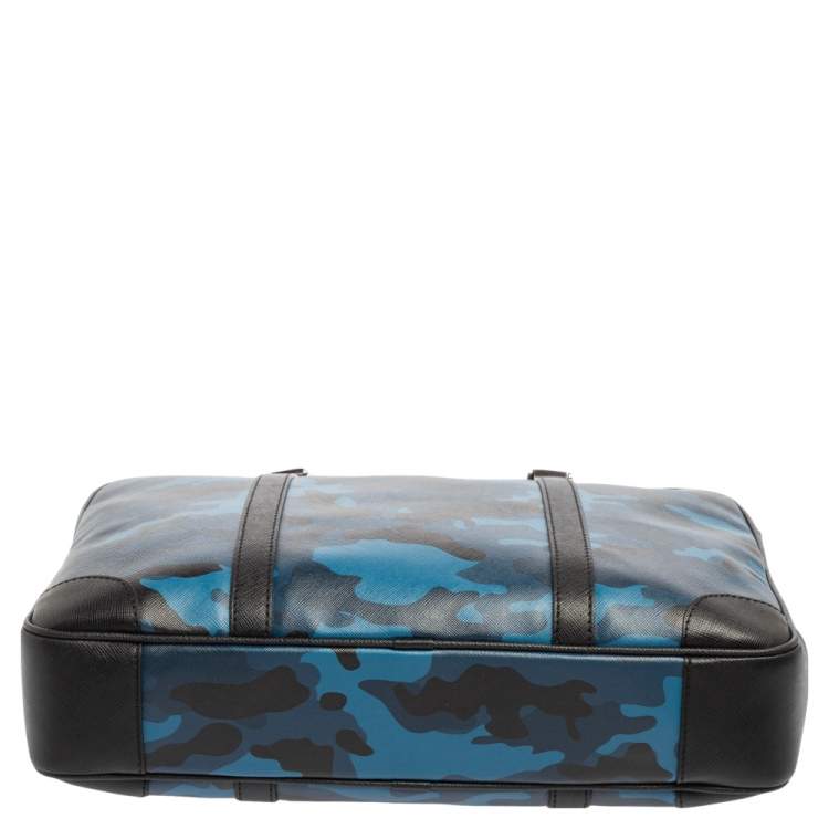 Pre Owned Montblanc Blue/Black Camouflage Leather Sactorial Briefcase