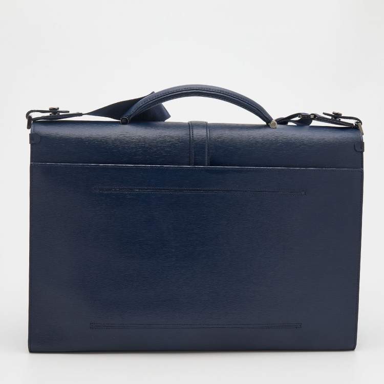 Pre Owned Montblanc Navy Blue Leather Westside Triple Gusset Briefcase