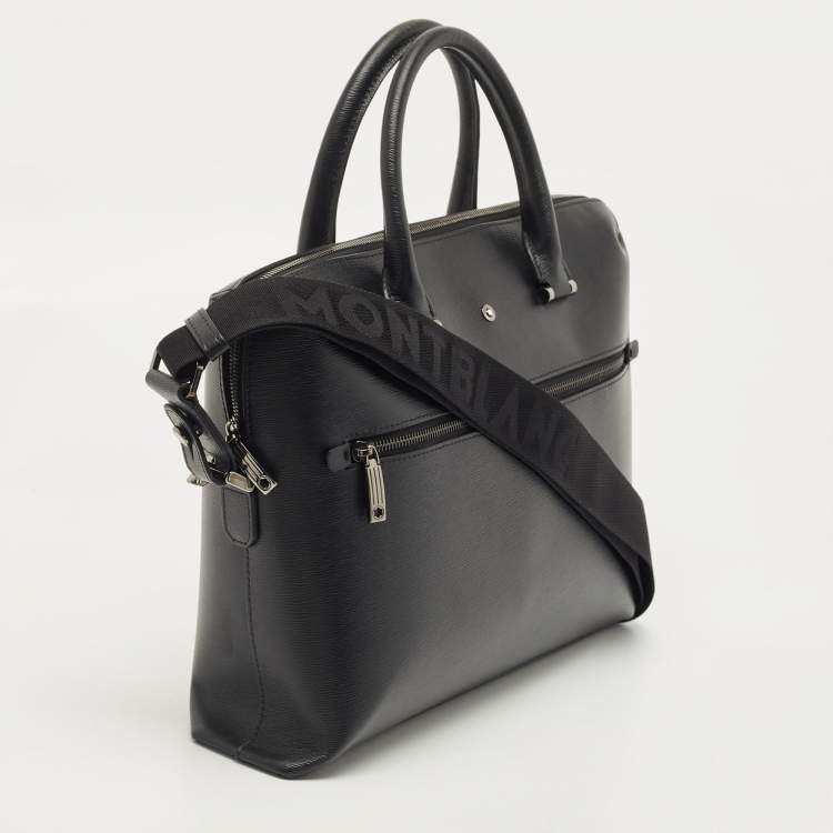 Pre Owned Montblanc Black Leather Westside Slim Document Briefcase