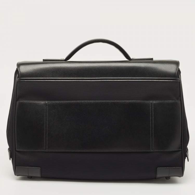 Pre Owned Montblanc Black Fabric and Leather Double Gusset Nightflight Briefcase