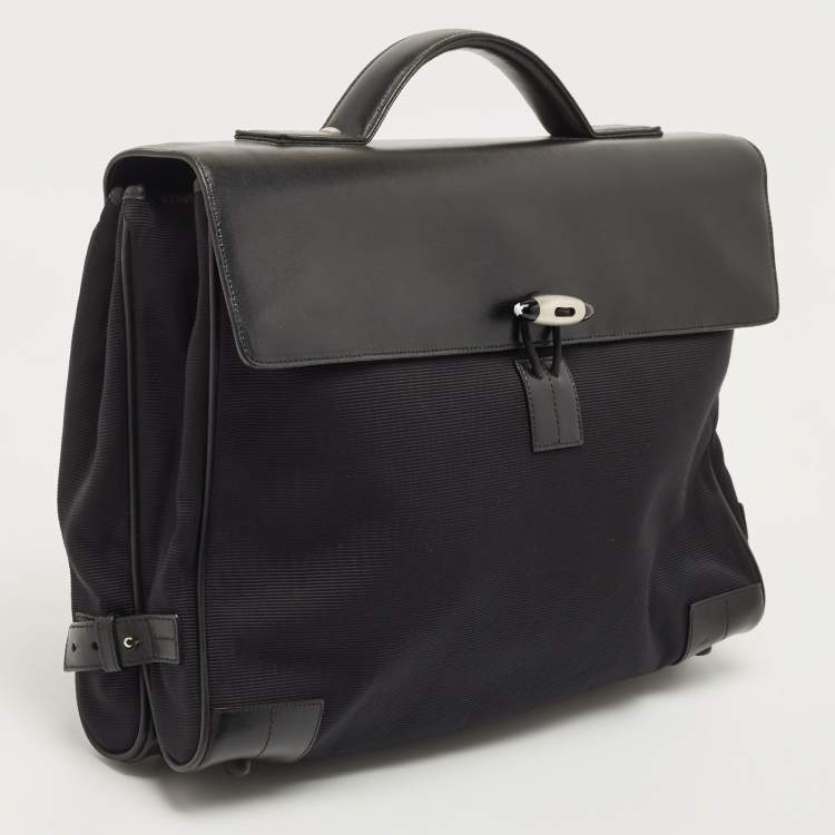 Pre Owned Montblanc Black Fabric and Leather Double Gusset Nightflight Briefcase