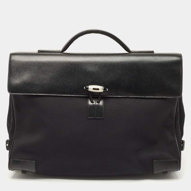 Pre Owned Montblanc Black Fabric and Leather Double Gusset Nightflight Briefcase