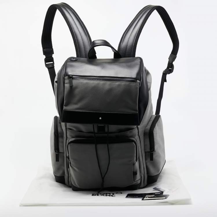 Pre Owned Montblanc Black/Grey Nylon and Leather Large Nightflight Backpack