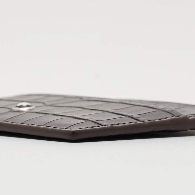 Pre Owned Montblanc Dark Brown Croc Embossed Leather Meisterstuck 6CC Card Holder