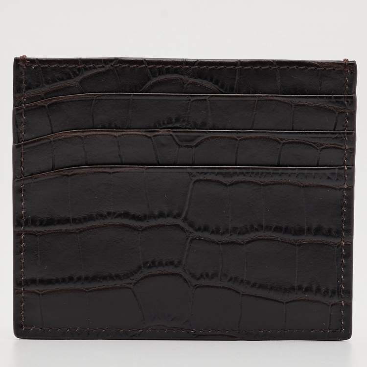 Pre Owned Montblanc Dark Brown Croc Embossed Leather Meisterstuck 6CC Card Holder