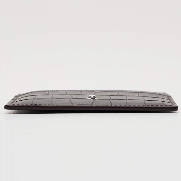 Pre Owned Montblanc Dark Brown Croc Embossed Leather Meisterstuck 6CC Card Holder