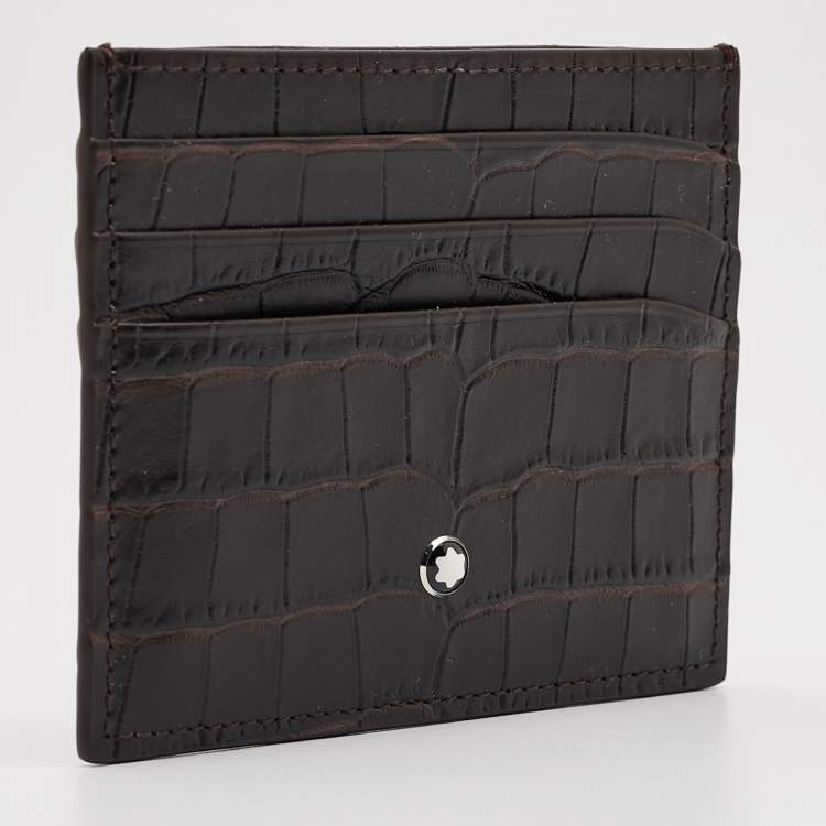 Pre Owned Montblanc Dark Brown Croc Embossed Leather Meisterstuck 6CC Card Holder