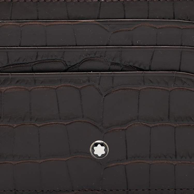 Pre Owned Montblanc Dark Brown Croc Embossed Leather Meisterstuck 6CC Card Holder