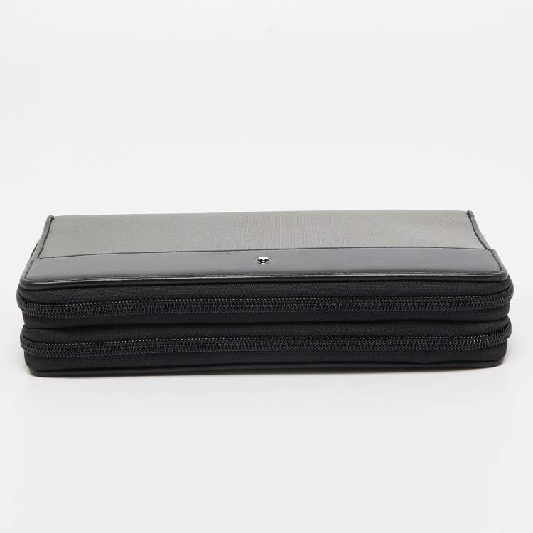 Pre Owned Montblanc Grey/Black Leather And Nylon Nightflight Travel Companion Wallet