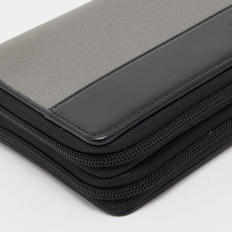 Pre Owned Montblanc Grey/Black Leather And Nylon Nightflight Travel Companion Wallet