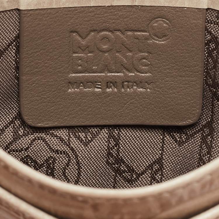 Pre Owned Montblanc Beige Croc Embossed Leather Business Card Holder