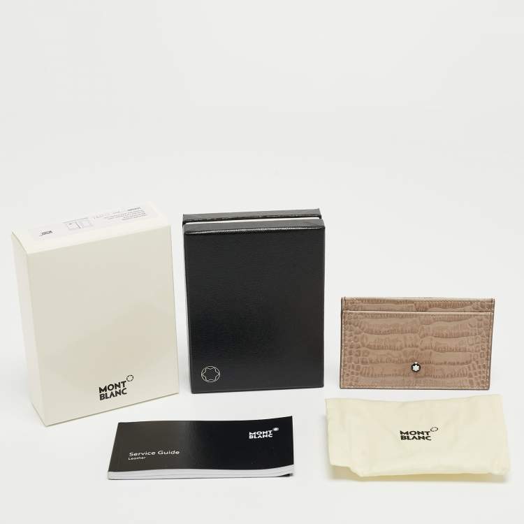 Pre Owned Montblanc Beige Croc Embossed Leather Business Card Holder