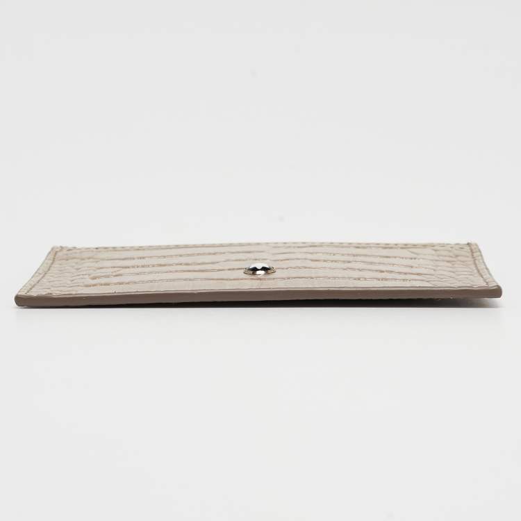 Pre Owned Montblanc Beige Croc Embossed Leather Business Card Holder