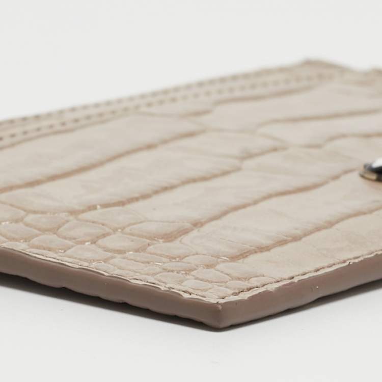 Pre Owned Montblanc Beige Croc Embossed Leather Business Card Holder