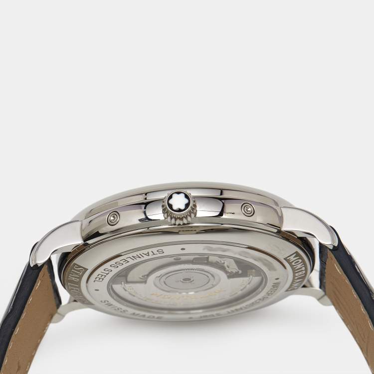 Pre Owned Montblanc Star Legacy Full Calendar M129178 Silver Dial Stainless Steel Alligator Leather Men's Wristwatch 42 mm