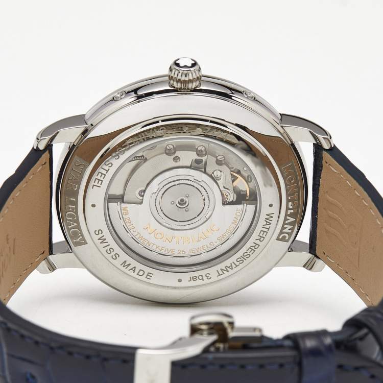 Pre Owned Montblanc Star Legacy Full Calendar M129178 Silver Dial Stainless Steel Alligator Leather Men's Wristwatch 42 mm