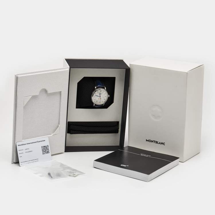 Pre Owned Montblanc Star Legacy Full Calendar M129178 Silver Dial Stainless Steel Alligator Leather Men's Wristwatch 42 mm