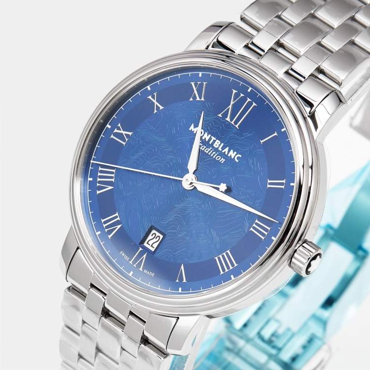 Pre Owned Montblanc Tradition MB131275 Blue Dial Stainless Steel Men's Wristwatch 40 mm