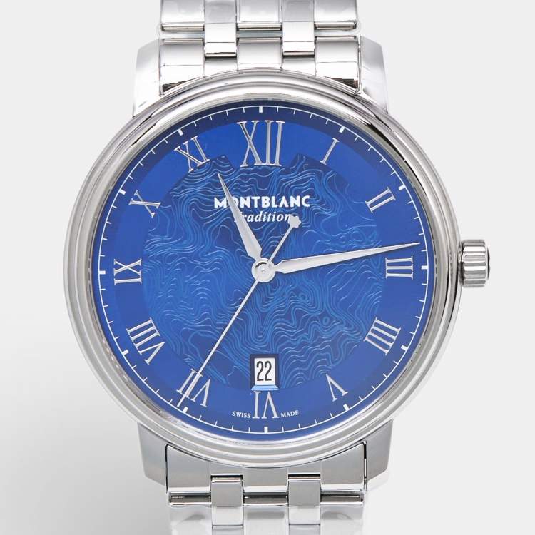 Pre Owned Montblanc Tradition MB131275 Blue Dial Stainless Steel Men's Wristwatch 40 mm