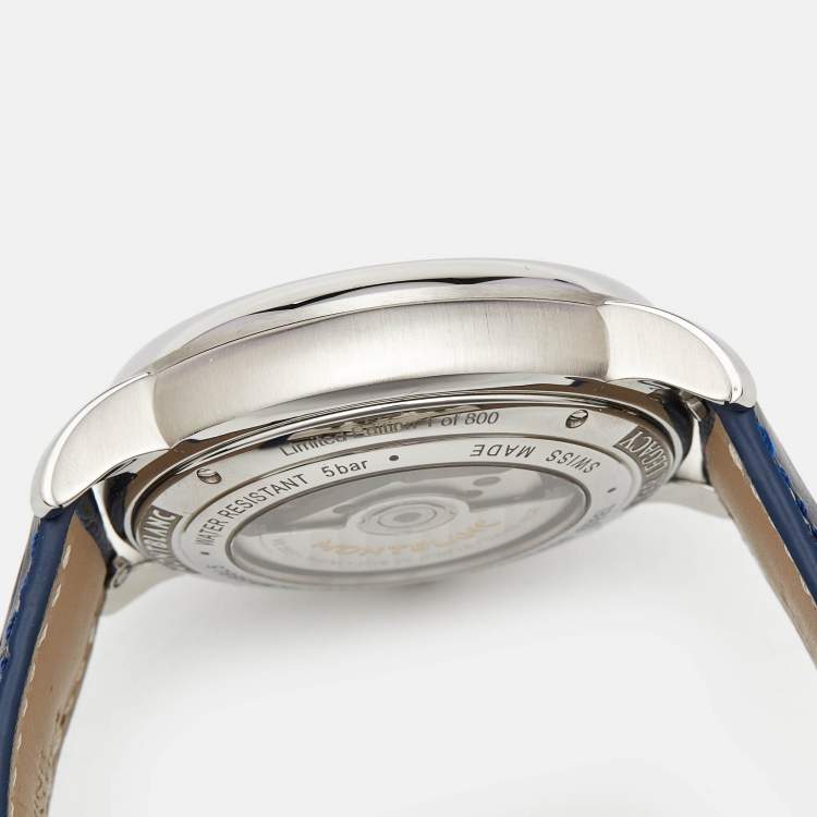 Pre Owned Montblanc Star Legacy 130973 Blue Dial Stainless Steel Men's Wristwatch 42 mm