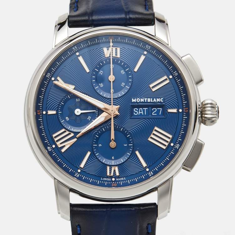 Pre Owned Montblanc Star Legacy 130973 Blue Dial Stainless Steel Men's Wristwatch 42 mm