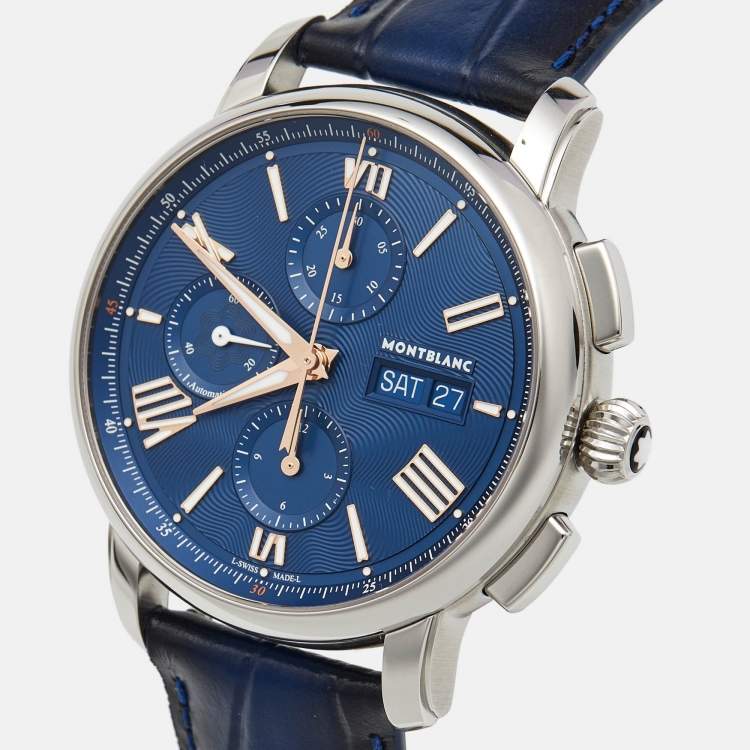 Pre Owned Montblanc Star Legacy 130973 Blue Dial Stainless Steel Men's Wristwatch 42 mm