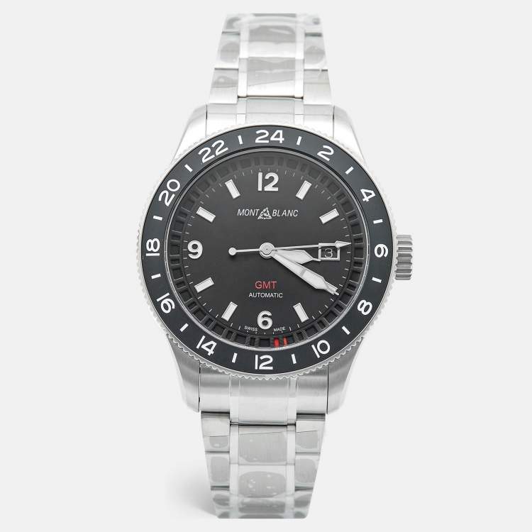 Pre Owned Montblanc 1858 GMT 129615 Black Dial Stainless Steel Titanium Men's Wristwatch 42 mm