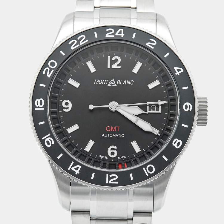 Pre Owned Montblanc 1858 GMT 129615 Black Dial Stainless Steel Titanium Men's Wristwatch 42 mm