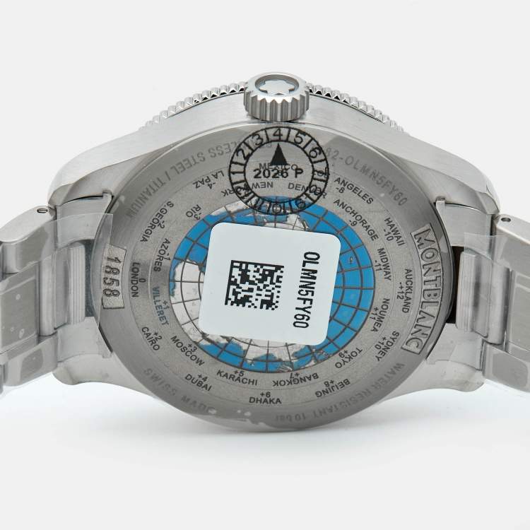 Pre Owned Montblanc 1858 GMT 129615 Black Dial Stainless Steel Titanium Men's Wristwatch 42 mm