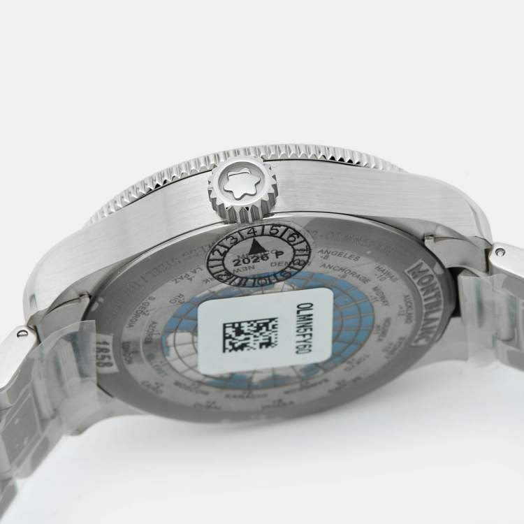 Pre Owned Montblanc 1858 GMT 129615 Black Dial Stainless Steel Titanium Men's Wristwatch 42 mm