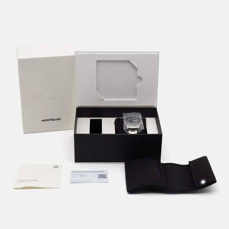 Pre Owned Montblanc 1858 GMT 129615 Black Dial Stainless Steel Titanium Men's Wristwatch 42 mm