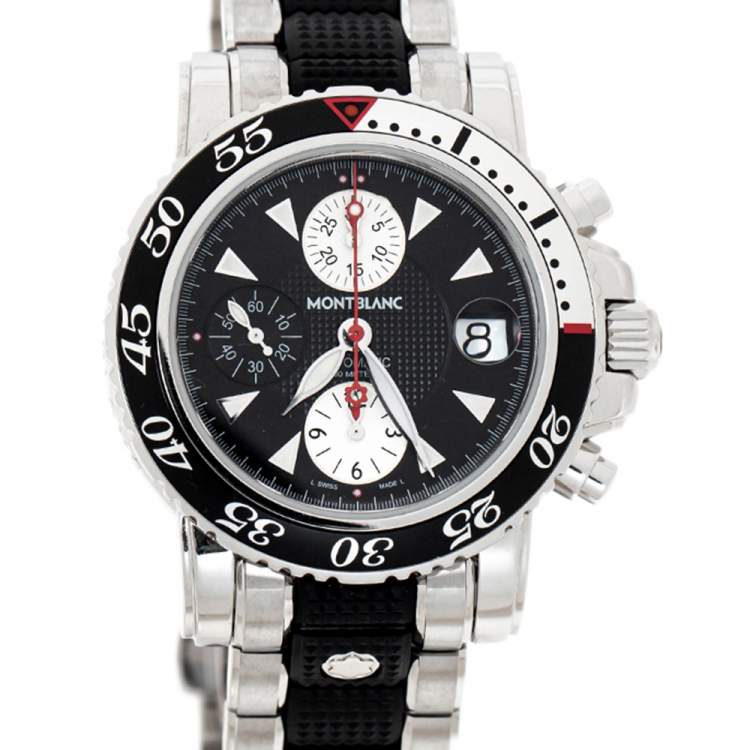 Pre Owned  Montblanc Black Stainless Steel Rubber Sport Chronograph 7034 Men's Wristwatch 41.50 mm