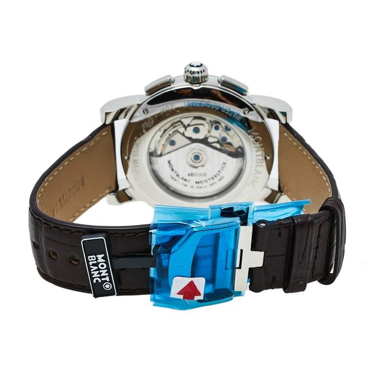 مملوكة مسبقًا Montblanc Silver Stainless Steel & Leather Star 7104 Automatic Men's Wristwatch 44 mm