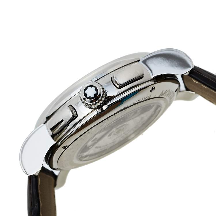 مملوكة مسبقًا Montblanc Silver Stainless Steel & Leather Star 7104 Automatic Men's Wristwatch 44 mm