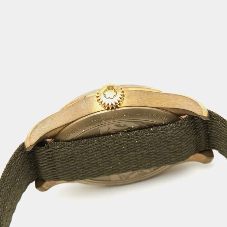Pre Owned Montblanc Green Bronze Canvas NATO 1858 Limited Edition 118222 Men's Wristwatch 40 mm