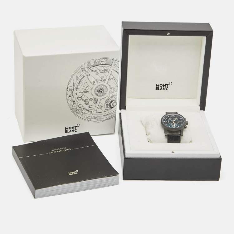 Pre Owned Montblanc Black PVD Coated Titanium Leather Timewalker Twinfly 106507 Limited Edition Men's Wristwatch 43 mm