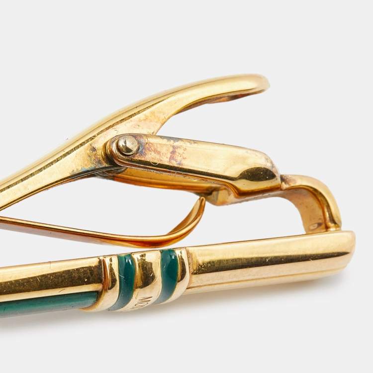 Pre Owned Montblanc Malachite Enamel Gold Tone Sterling Silver Tie Pin