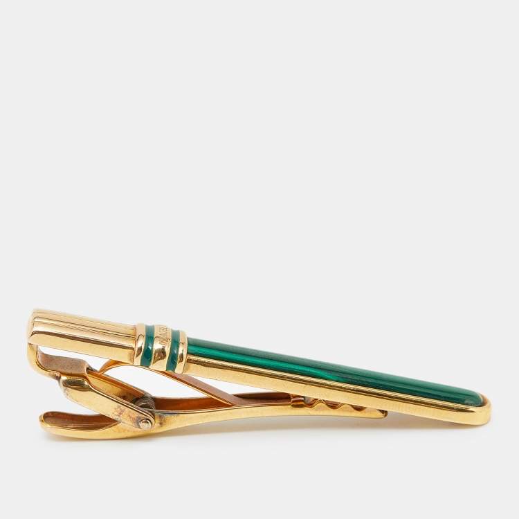 Pre Owned Montblanc Malachite Enamel Gold Tone Sterling Silver Tie Pin
