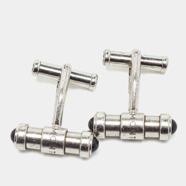 Pre Owned Montblanc Onyx Sterling Silver Cufflinks