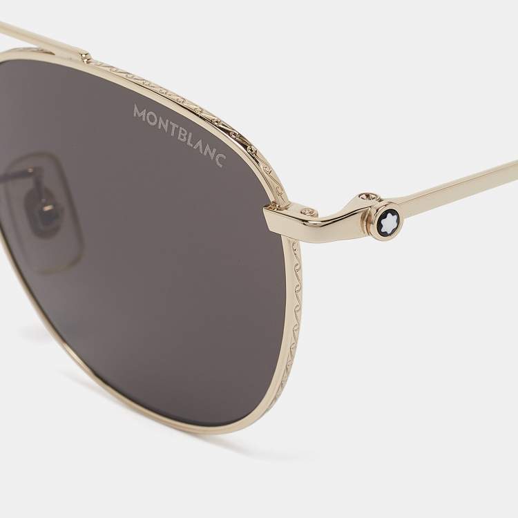 Pre Owned Montblanc Black MB0211S Metal Frame Aviator Sunglasses