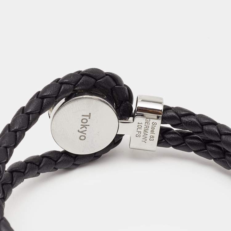 Pre Owned Montblanc Victor Hugo Braided Leather Stainless Steel Bracelet 63