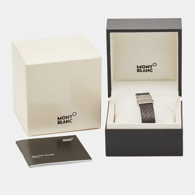 Pre Owned - Montblanc Brown Leather Stainless Steel Bracelet