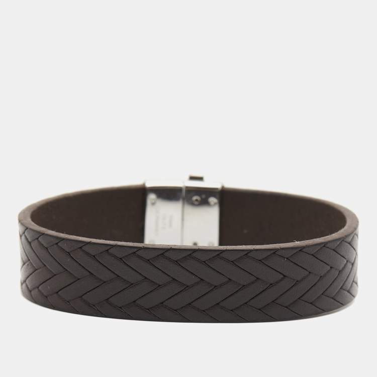 Pre Owned - Montblanc Brown Leather Stainless Steel Bracelet