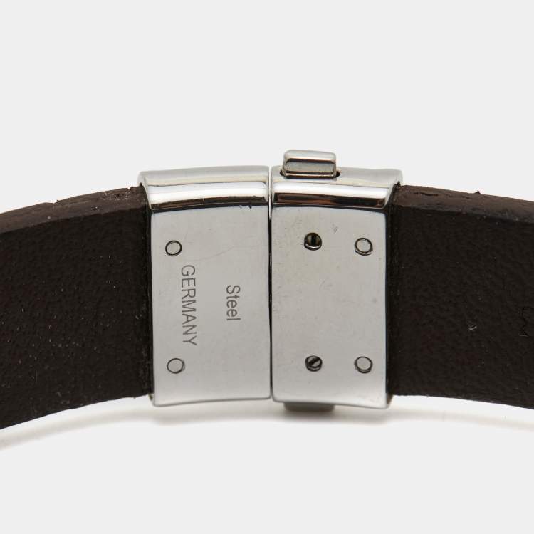 Pre Owned - Montblanc Brown Leather Stainless Steel Bracelet