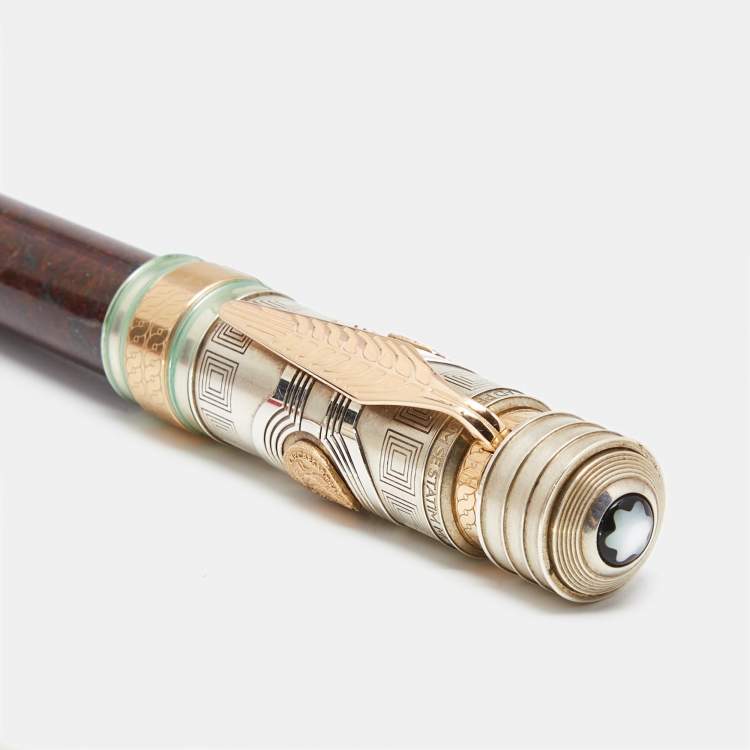 Pre Owned Montblanc 2018 Patron of Arts Homage to Hadrian 888 Marble Sterling Silver 18k Gold Two Tone Metal Fountain Pen