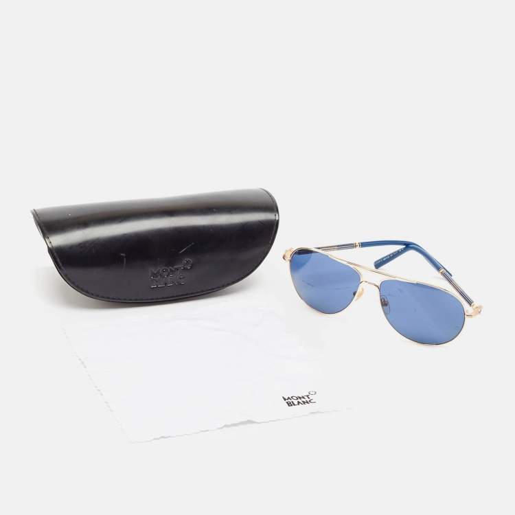 Pre Owned Montblanc Blue/Gold Tone MB512S Frame Aviator Sunglasses