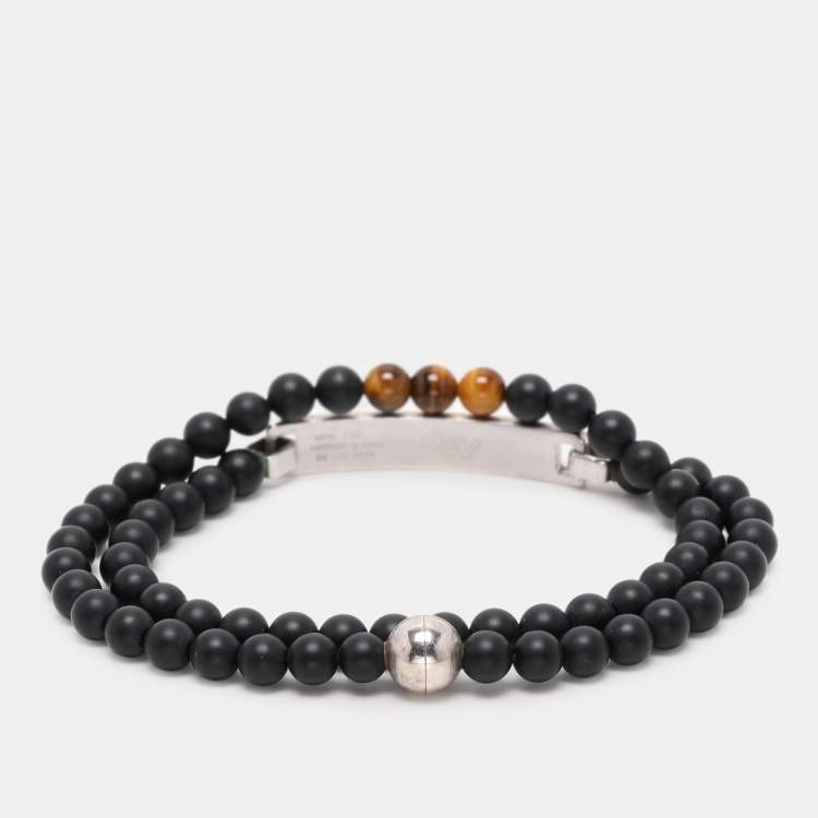 Pre Owned Montblanc Silver 925/Onyx and Tiger's Eye Beaded James Dean Bracelet