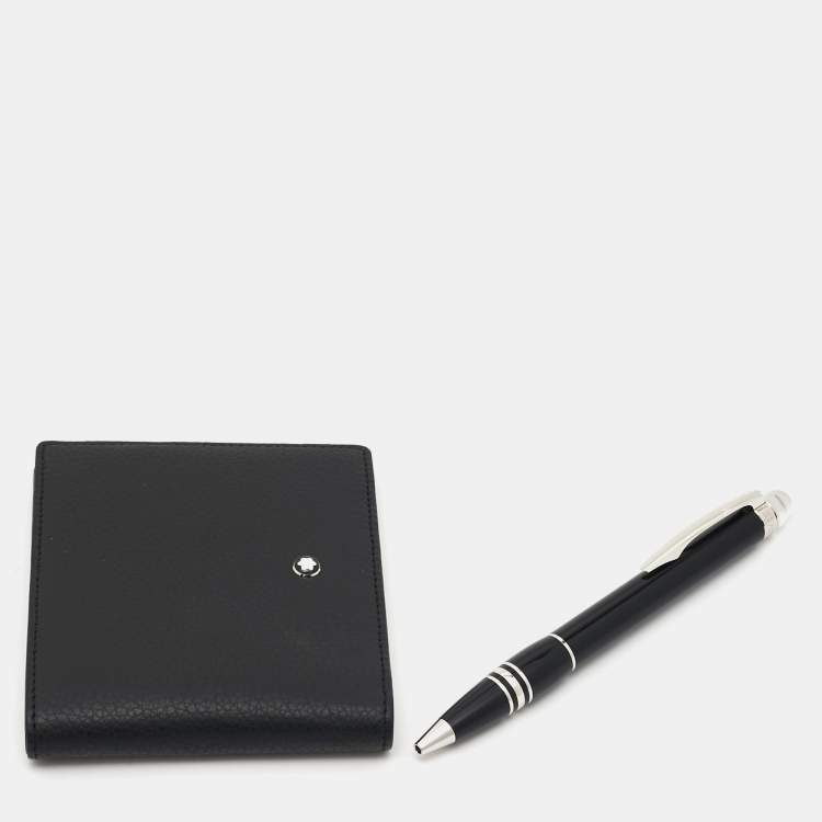 Pre Owned Montblanc Starwalker Resin Leather Silver Tone Pen Wallet Set