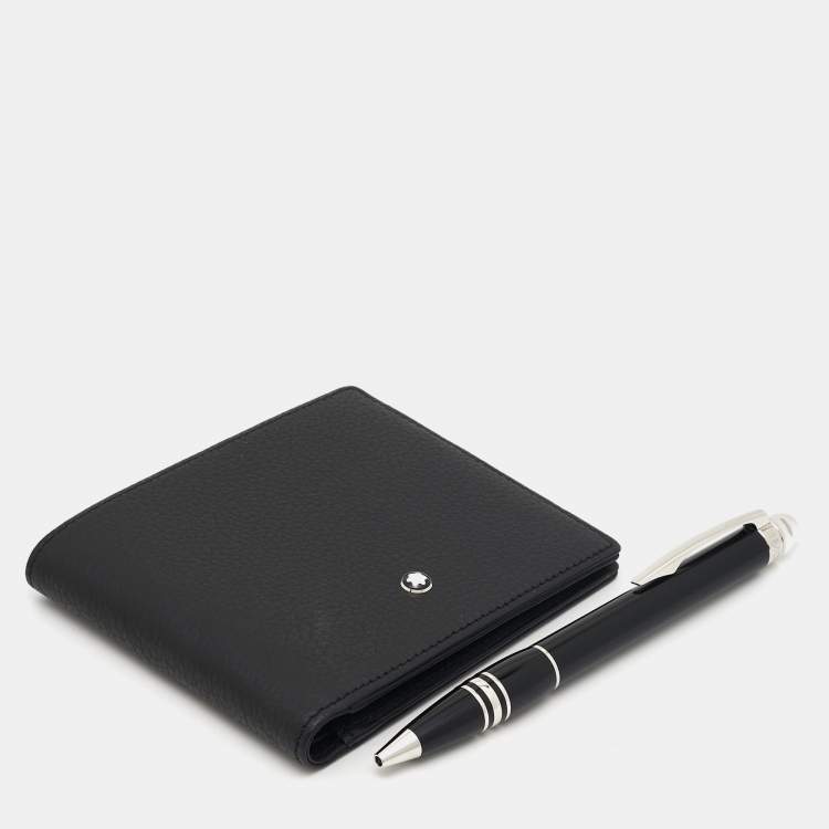 Pre Owned Montblanc Starwalker Resin Leather Silver Tone Pen Wallet Set